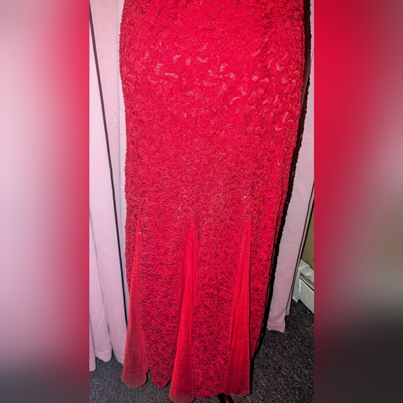 Chic Strapless Red Lace Dress - Picture 7 of 12